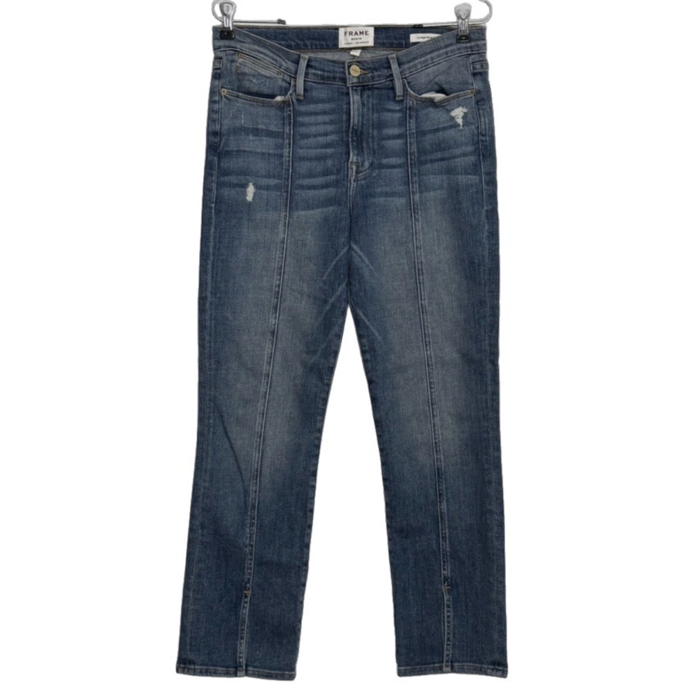Frame Denim Le High Straight Distressed Designer Jeans, Sandpiper Blue size 28